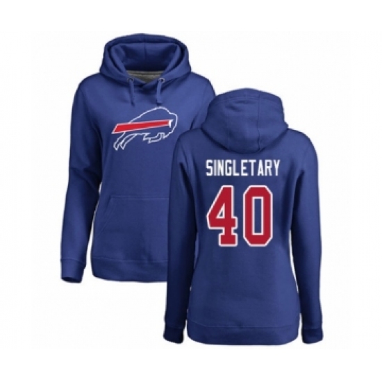 Football Women's Buffalo Bills #40 Devin Singletary Royal Blue Name & Number Logo Pullover Hoodie - Jersey