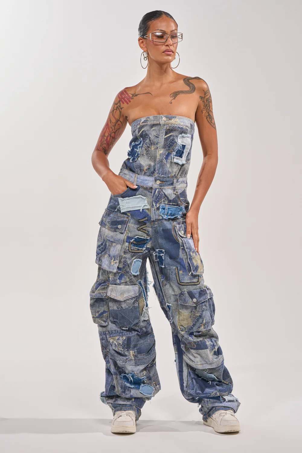 PATCHWORK DENIM ON DENIM JUMPSUIT - Akira Wear
