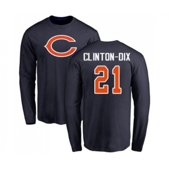 Football Chicago Bears #21 Ha Clinton-Dix Navy Blue Name & Number Logo Long Sleeve T-Shirt - Jersey