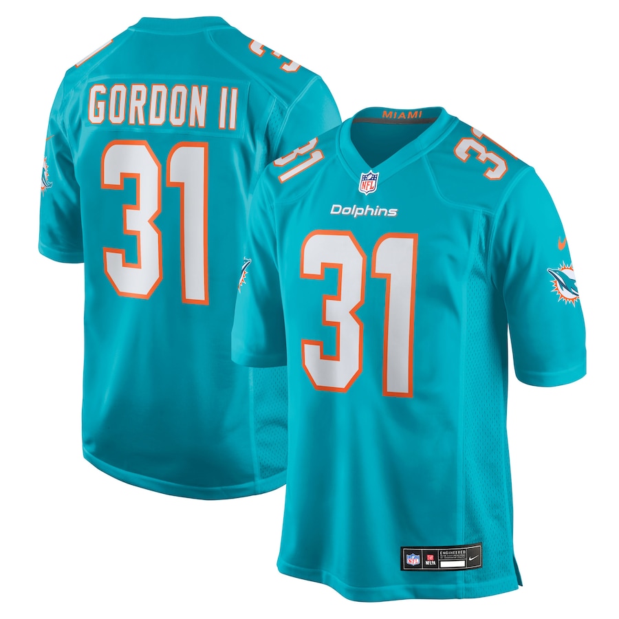 Men's Miami Dolphins Ollie Gordon II Nike Aqua Team Game Jersey - Jersey