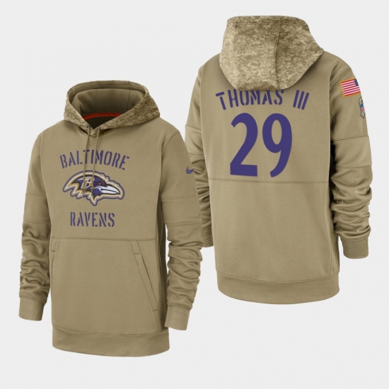 Men's Baltimore Ravens #29 Earl Thomas III 2019 Salute to Service Sideline Therma Pullover Hoodie - Tan - Jersey