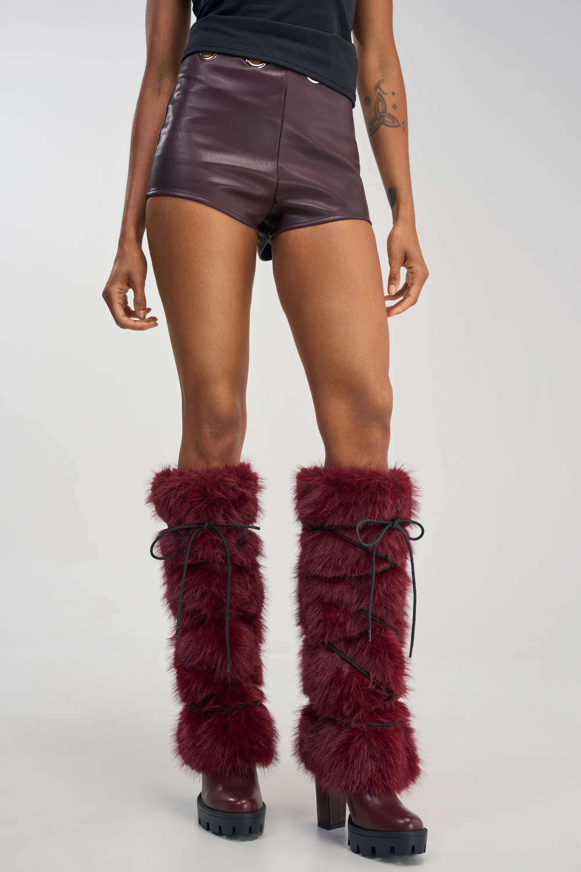 AZALEA WANG CYRENE BURGUNDY FUR BLOCK HEEL BOOT - Akira Wear