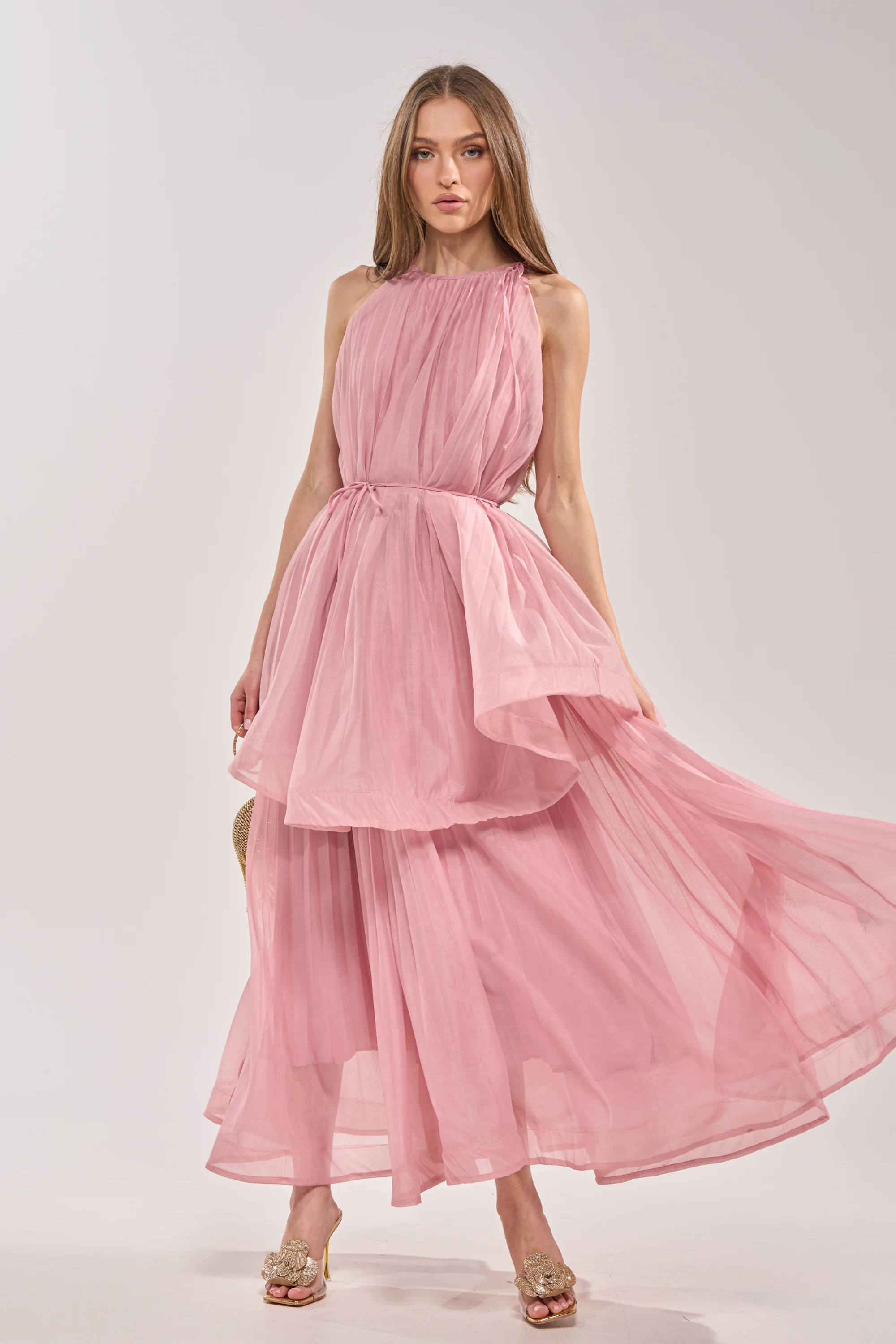 BREEZY GIRL TIERED MAXI DRESS IN BLUSH - Akira Wear