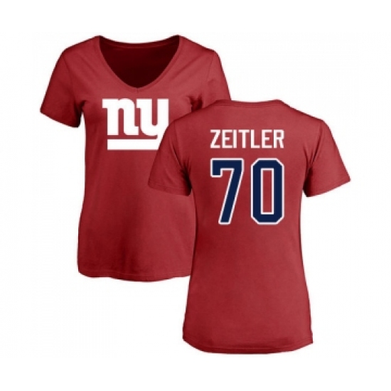 Football Women's New York Giants #70 Kevin Zeitler Red Name & Number Logo T-Shirt - Jersey