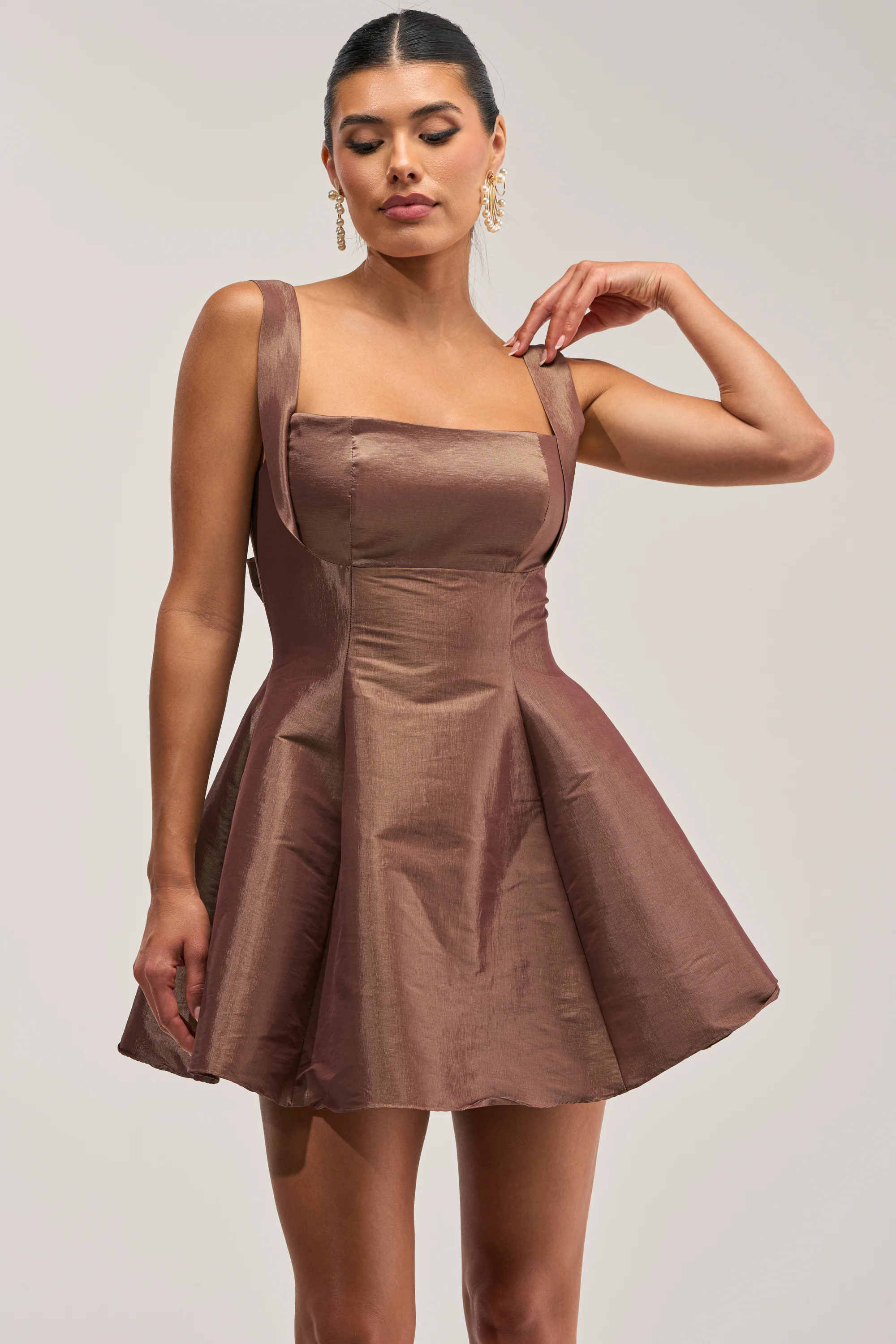 BEST TIME OF THE YEAR SATIN MINI DRESS IN MOCHA - Akira Wear