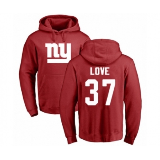 Football New York Giants #37 Julian Love Red Name & Number Logo Pullover Hoodie - Jersey