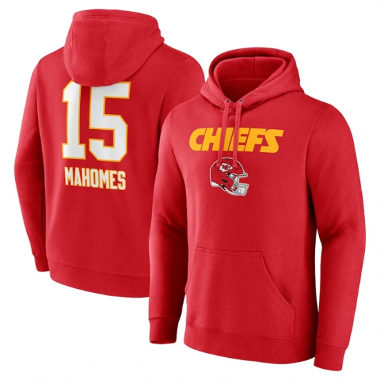 Men's Kansas City Chiefs #15 Patrick Mahomes Red Wordmark Player Name & Number Pullover Hoodie - Jersey