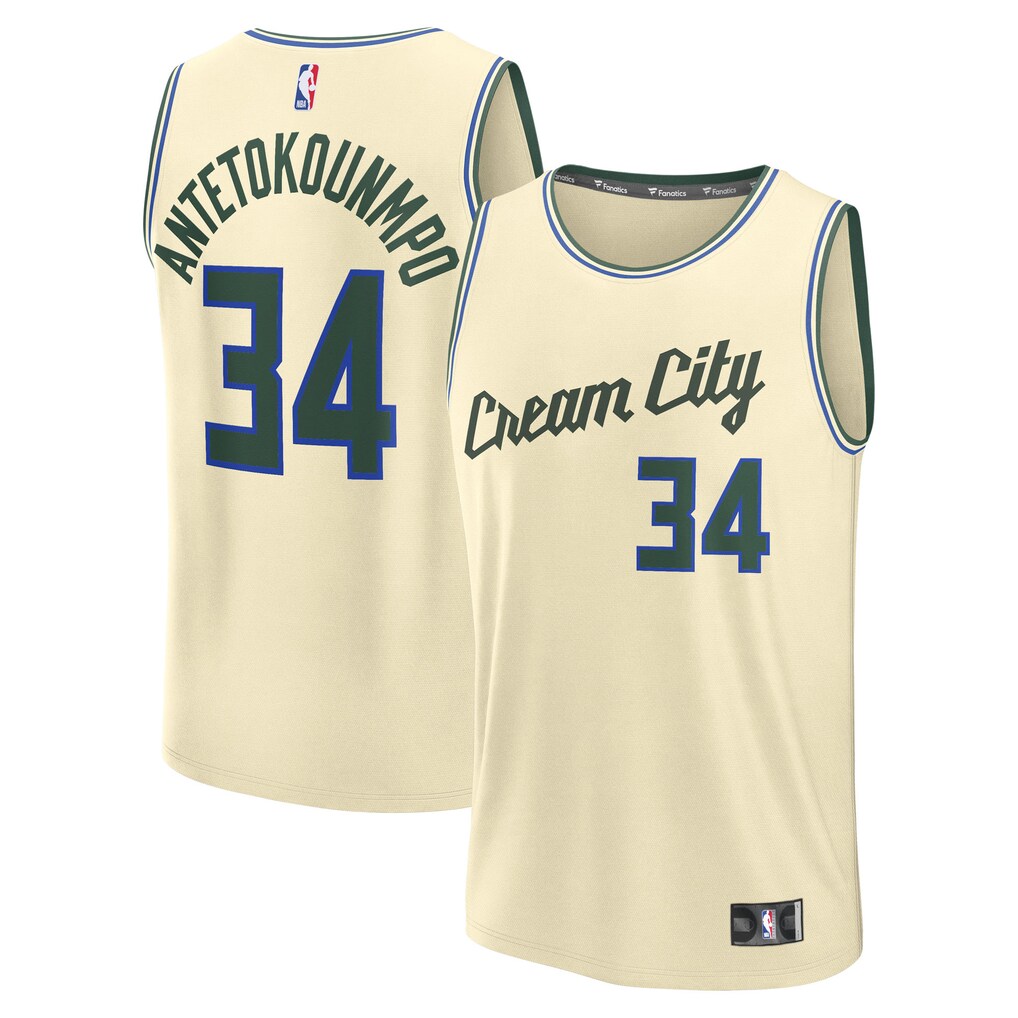 Youth Milwaukee Bucks Giannis Antetokounmpo Fanatics Cream 2025/26 City Edition Fast Break Jersey - Jersey