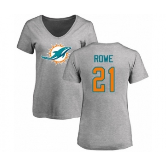 Football Women's Miami Dolphins #21 Eric Rowe Ash Name & Number Logo T-Shirt - Jersey