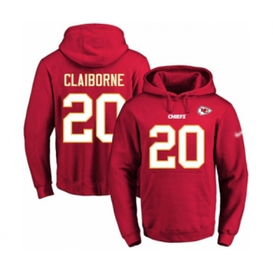 Football Men's Kansas City Chiefs #20 Morris Claiborne Red Name & Number Pullover Hoodie - Jersey