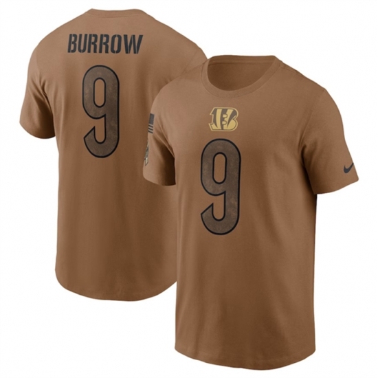 Men's Cincinnati Bengals #9 Joe Burrow 2023 Brown Salute To Service T Shirt - Jersey