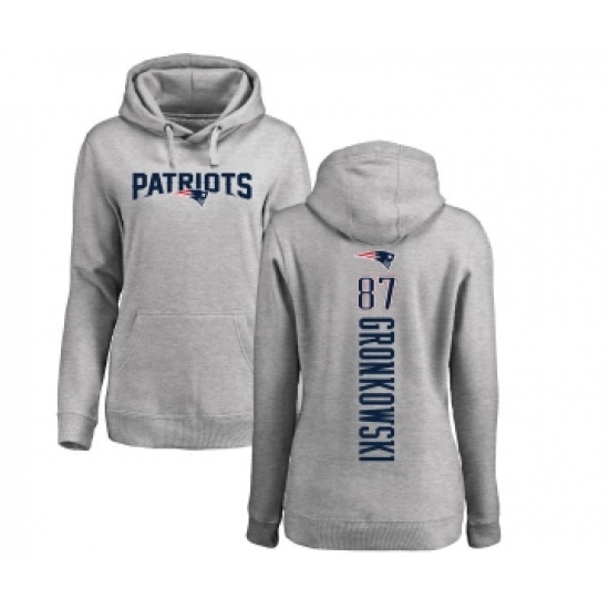 Football Women's New England Patriots #87 Rob Gronkowski Ash Backer Pullover Hoodie - Jersey