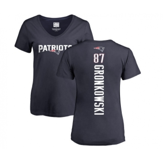 Football Women's New England Patriots #87 Rob Gronkowski Navy Blue Backer T-Shirt - Jersey