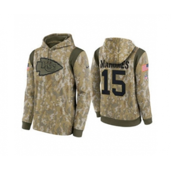 Men's Kansas City Chiefs #15 Patrick Mahomes Camo 2021 Salute To Service Therma Performance Pullover Football Hoodie - Jersey