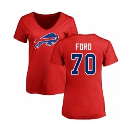 Football Women's Buffalo Bills #70 Cody Ford Red Name & Number Logo T-Shirt - Jersey
