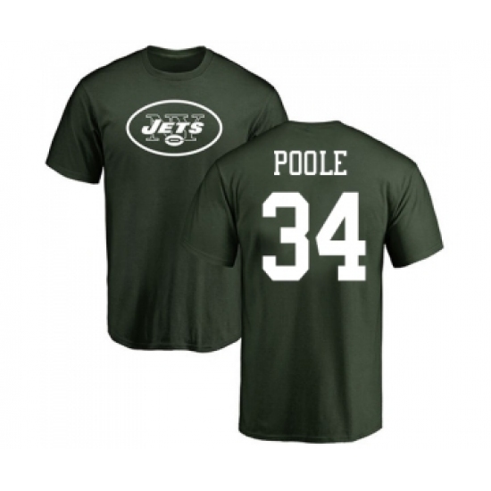 Football New York Jets #34 Brian Poole Green Name & Number Logo T-Shirt - Jersey