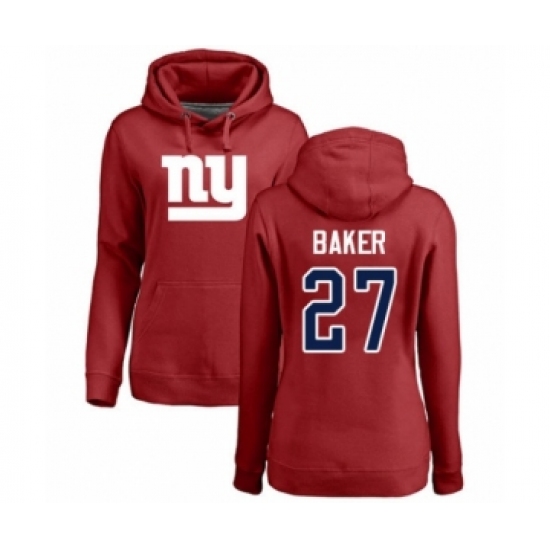 Football Women's New York Giants #27 Deandre Baker Red Name & Number Logo Pullover Hoodie - Jersey