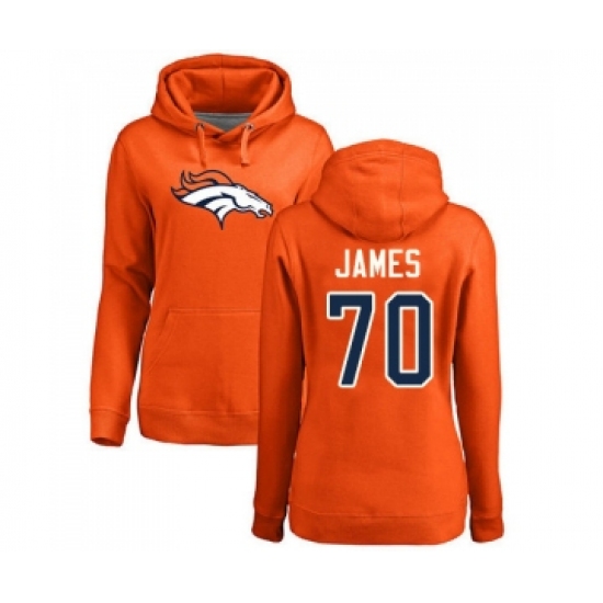 Football Women's Denver Broncos #70 Ja'Wuan James Orange Name & Number Logo Pullover Hoodie - Jersey