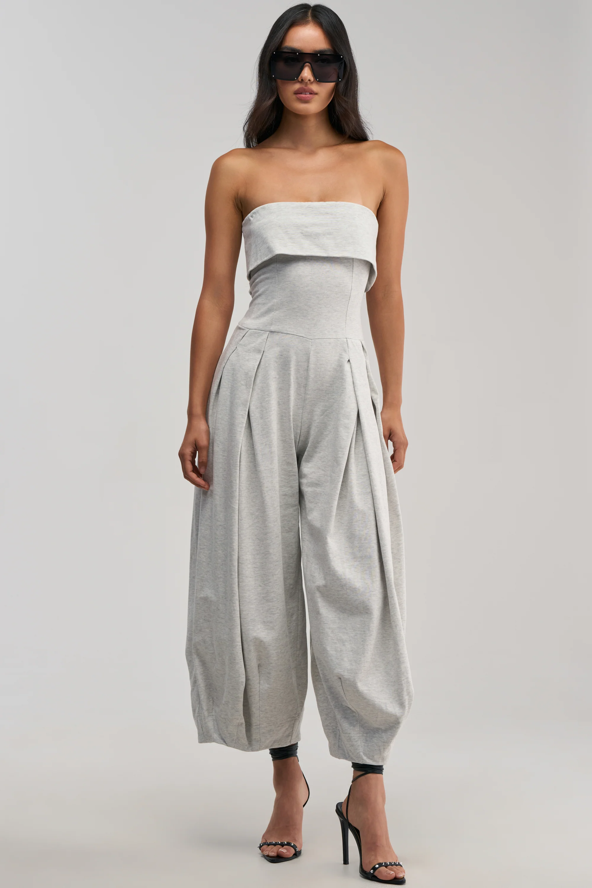 COMFY AND CUTE STRAPLESS JUMPSUIT IN HEATHER GREY - Akira Wear