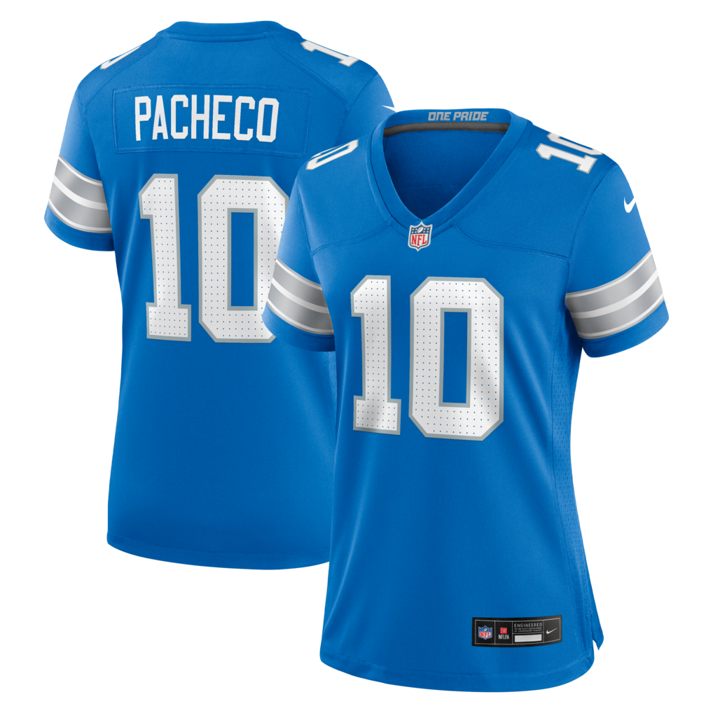 Women's Detroit Lions Isiah Pacheco Nike Blue Team Game Jersey - Jersey