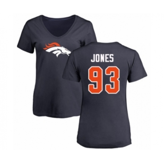 Football Women's Denver Broncos #93 Dre'Mont Jones Navy Blue Name & Number Logo T-Shirt - Jersey