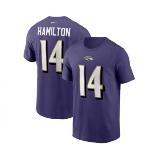 Men's Baltimore Ravens #14 Kyle Hamilton 2022 Purple Name & Number T-Shirt - Jersey