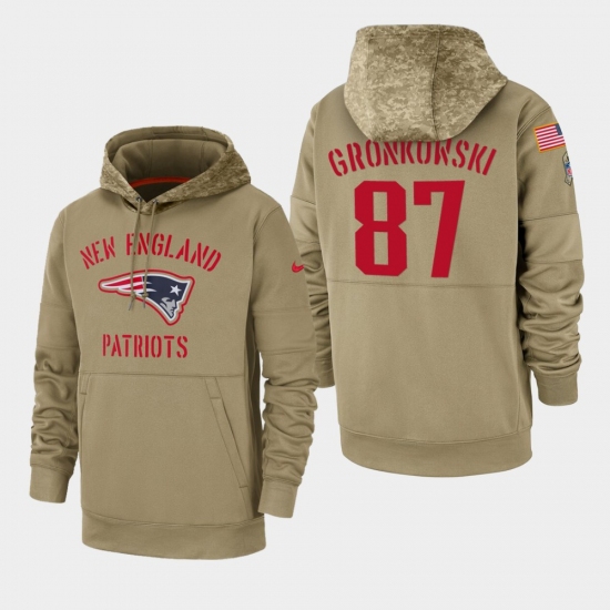 Men's New England Patriots #87 Rob Gronkowski 2019 Salute to Service Sideline Therma Pullover Hoodie - Tan - Jersey