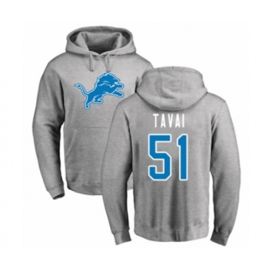 Football Detroit Lions #51 Jahlani Tavai Ash Name & Number Logo Pullover Hoodie - Jersey