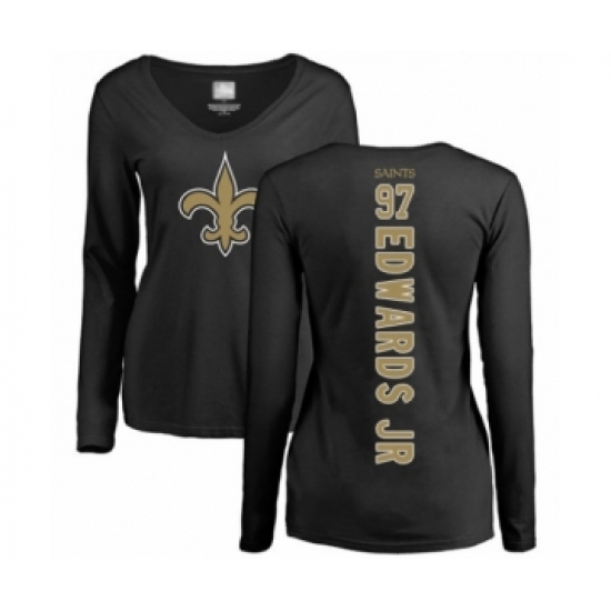 Football Women's New Orleans Saints #97 Mario Edwards Jr Black Backer Slim Fit Long Sleeve T-Shirt - Jersey