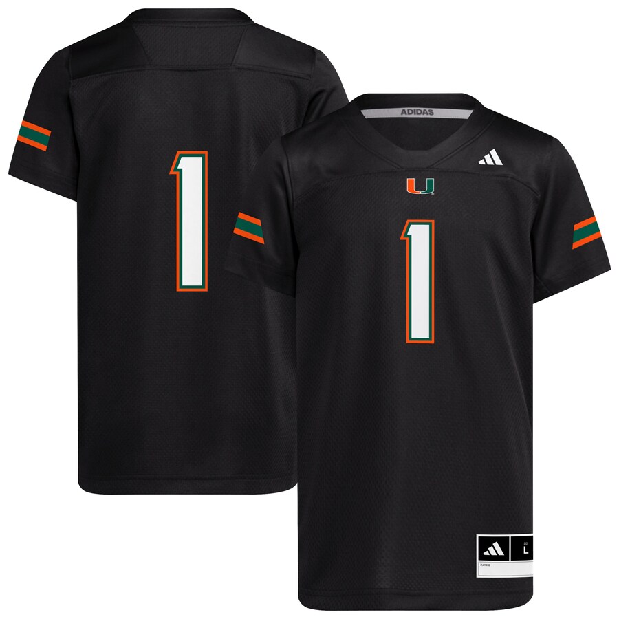 Youth adidas #1 Black Miami Hurricanes Replica Jersey - Jersey