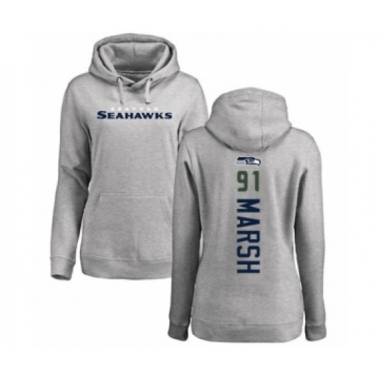 Football Women's Seattle Seahawks #91 Cassius Marsh Ash Backer Pullover Hoodie - Jersey