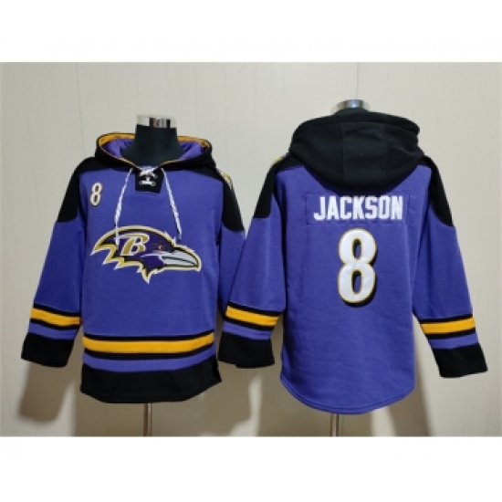 Men's Baltimore Ravens #8 Lamar Jackson Ageless Must-Have Lace-Up Pullover Hoodie - Jersey