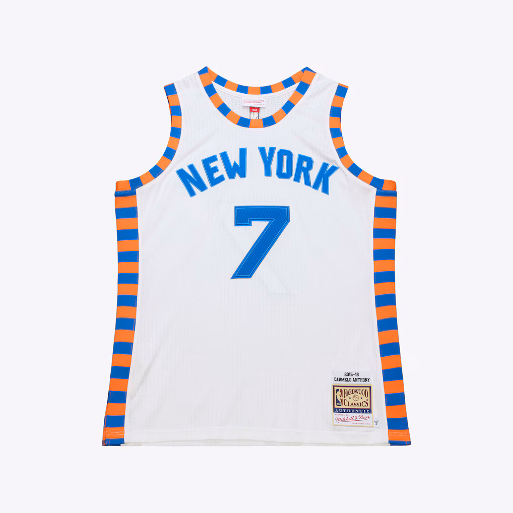 Men's New York Knicks Carmelo Anthony Mitchell & Ness White 2015-16 Hardwood Classics Authentic Jersey - Jersey