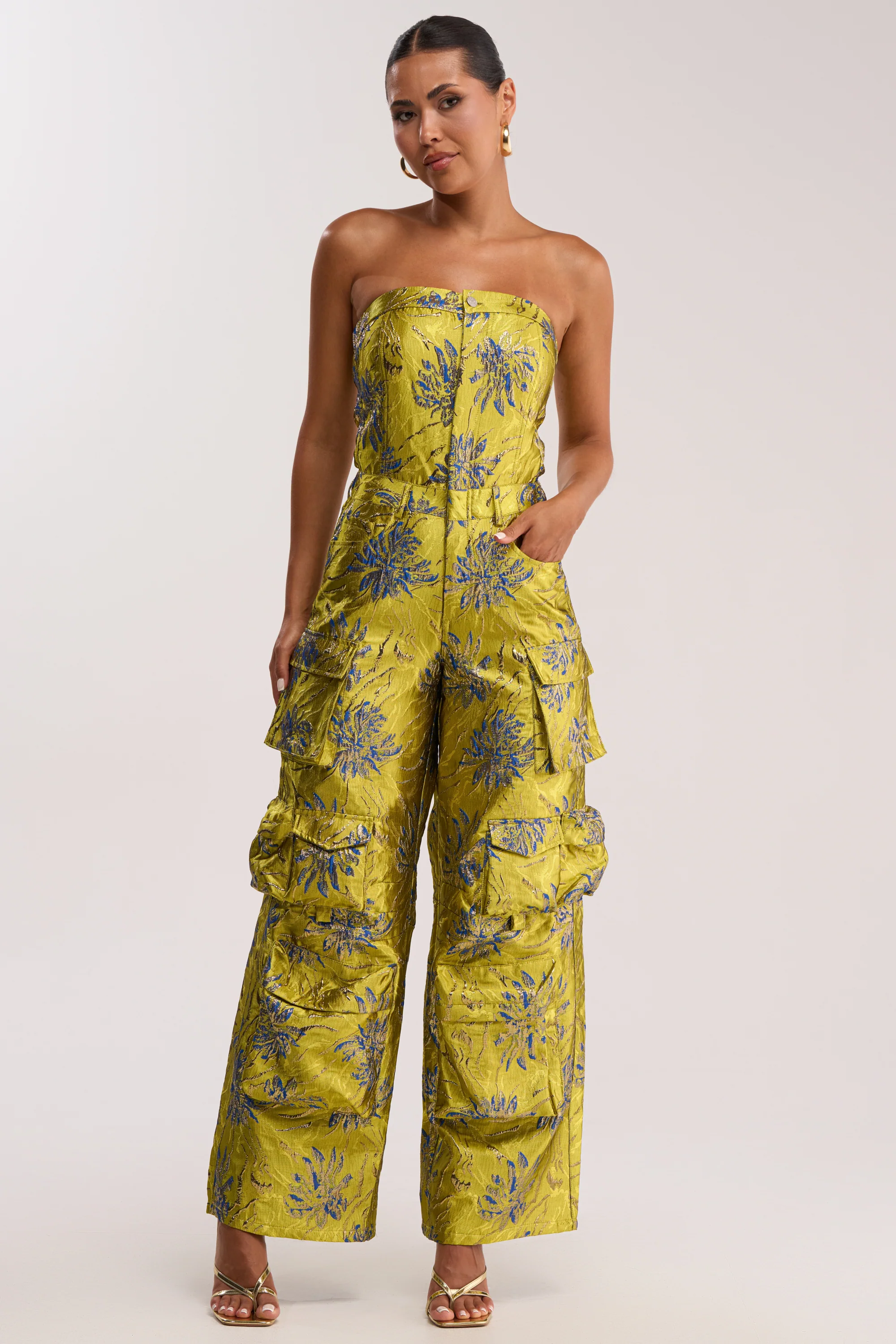 NIKKI BROCADE JUMPSUIT IN GREEN - Akira Wear
