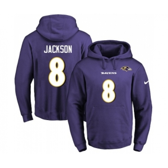 Football Men's Baltimore Ravens #8 Lamar Jackson Purple Name & Number Pullover Hoodie - Jersey