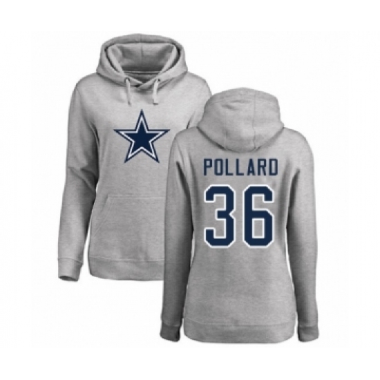 Football Women's Dallas Cowboys #36 Tony Pollard Ash Name & Number Logo Pullover Hoodie - Jersey