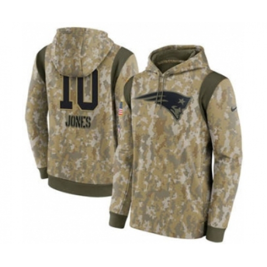 Men's New England Patriots #10 Mac Jones Camo 2021 Salute To Service Therma Performance Pullover Football Hoodie - Jersey