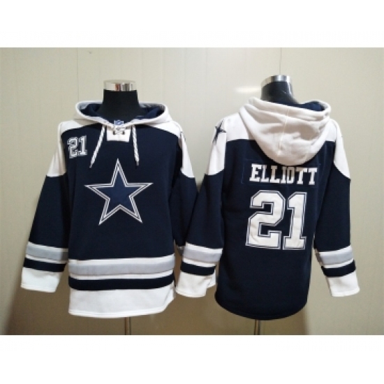 Men's Dallas Cowboys #21 Ezekiel Elliott Navy Blue Ageless Must Have Lace Up Pullover Hoodie - Jersey
