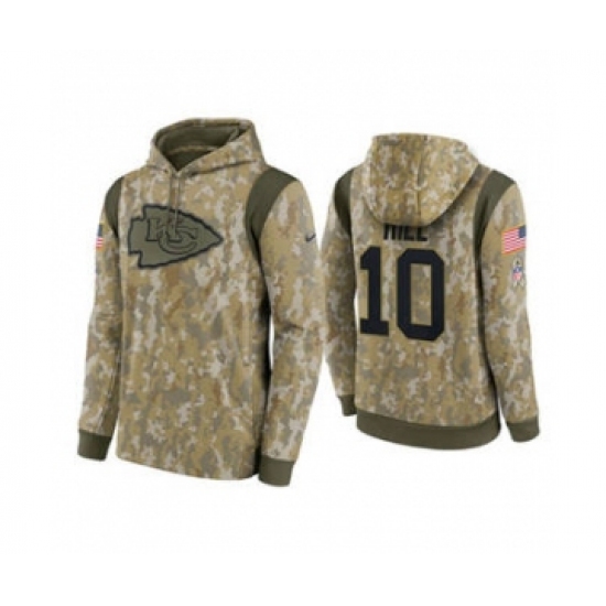 Men's Kansas City Chiefs #10 Tyreek Hill Camo 2021 Salute To Service Therma Performance Pullover Football Hoodie - Jersey
