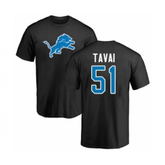 Football Detroit Lions #51 Jahlani Tavai Black Name & Number Logo T-Shirt - Jersey