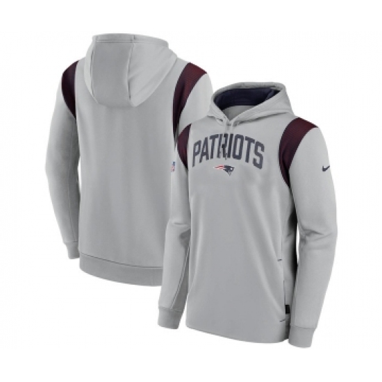 Mens New England Patriots Gray Sideline Stack Performance Pullover Hoodie - Jersey