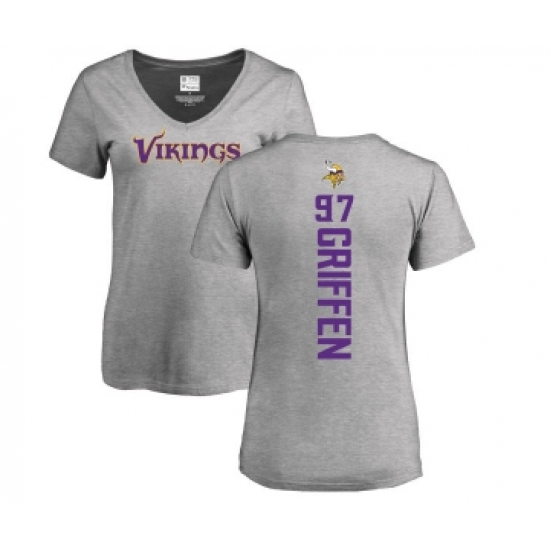 Football Women's Minnesota Vikings #97 Everson Griffen Ash Backer V-Neck T-Shirt - Jersey