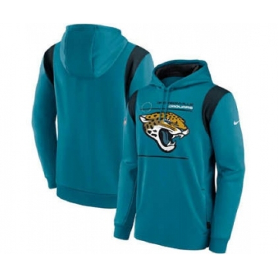 Men's Jacksonville Jaguars 2021 Teal Sideline Logo Performance Pullover Hoodie - Jersey