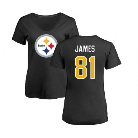 Football Women's Pittsburgh Steelers #81 Jesse James Black Name & Number Logo Slim Fit T-Shirt - Jersey