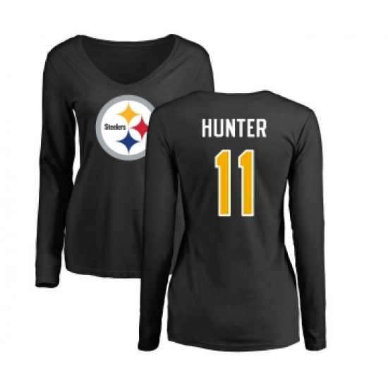 Football Women's Pittsburgh Steelers #11 Justin Hunter Black Name & Number Logo Slim Fit Long Sleeve T-Shirt - Jersey
