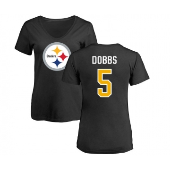 Football Women's Pittsburgh Steelers #5 Joshua Dobbs Black Name & Number Logo Slim Fit T-Shirt - Jersey