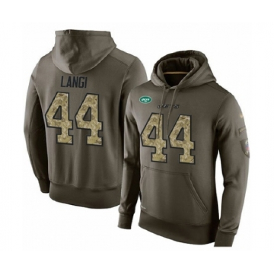 Football Men's New York Jets #44 Harvey Langi Green Salute To Service Pullover Hoodie - Jersey