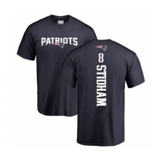 Football New England Patriots #8 Jarrett Stidham Navy Blue Backer T-Shirt - Jersey
