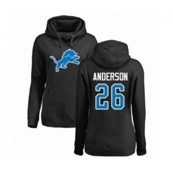 Football Women's Detroit Lions #26 C.J. Anderson Black Name & Number Logo Pullover Hoodie - Jersey