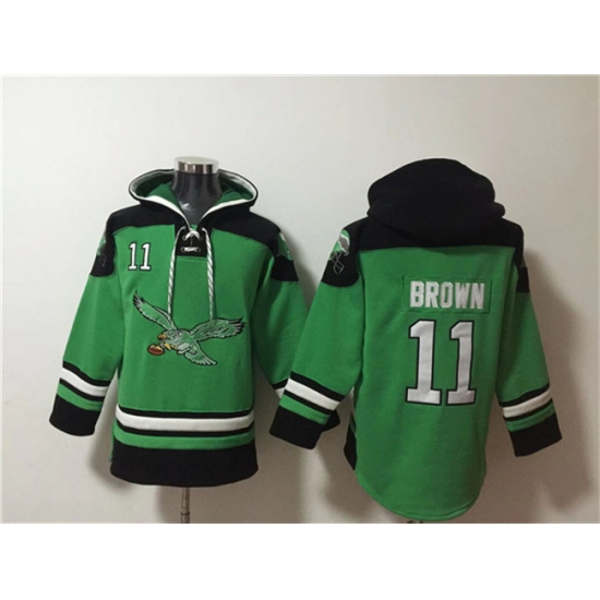 Men's Philadelphia Eagles #11 A. J. Brown Green Ageless Must-Have Lace-Up Pullover Hoodie - Jersey